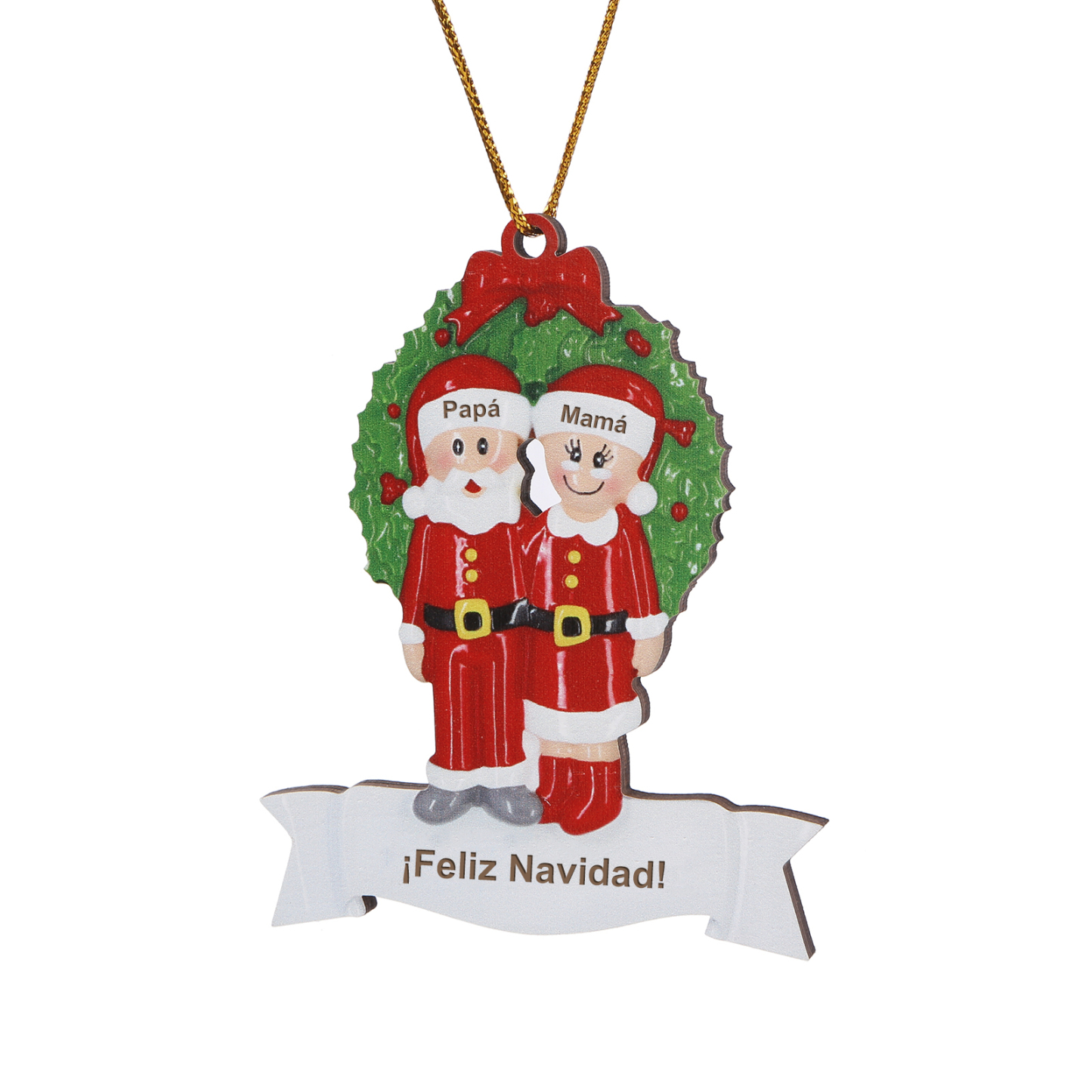 Navidad-Ornamento con muñecos de madera de Papá y Mamá Noel 2 nombres y texto personalizados | Jessemade