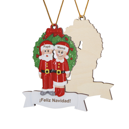 Navidad-Ornamento con muñecos de madera de Papá y Mamá Noel 2 nombres y texto personalizados | Jessemade