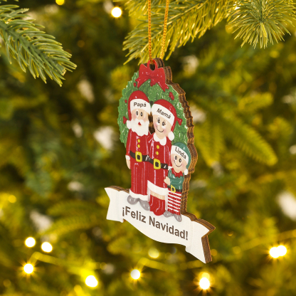 Navidad-Ornamento con muñecos de madera de Papá y Mamá Noel 3 nombres y texto personalizados | Jessemade