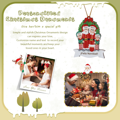 Navidad-Ornamento con muñecos de madera de Papá y Mamá Noel 4 nombres y texto personalizados | Jessemade