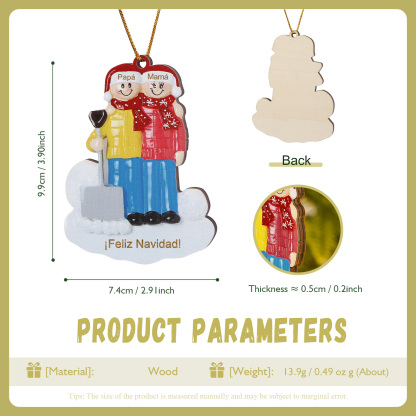 Navidad-Ornamento con muñecos de madera pala y nieve 2 nombres y texto personalizados | Jessemade