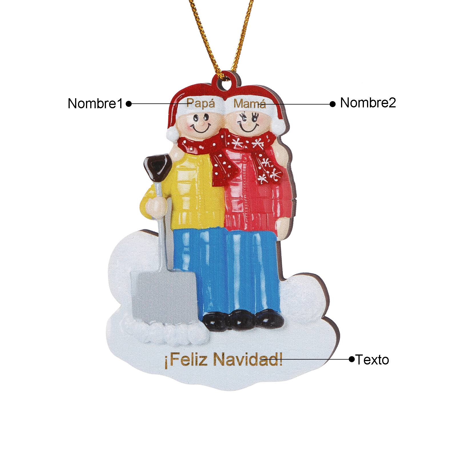 Navidad-Ornamento con muñecos de madera pala y nieve 2 nombres y texto personalizados | Jessemade