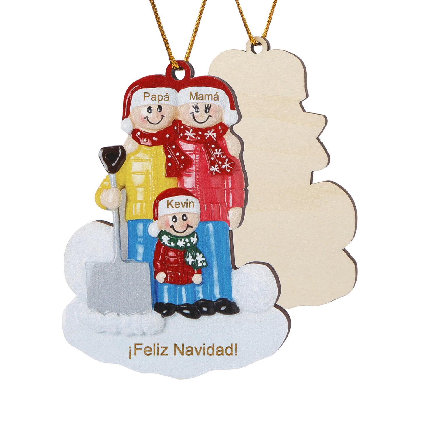 Navidad-Ornamento con muñecos de madera pala y nieve 3 nombres y texto personalizados | Jessemade
