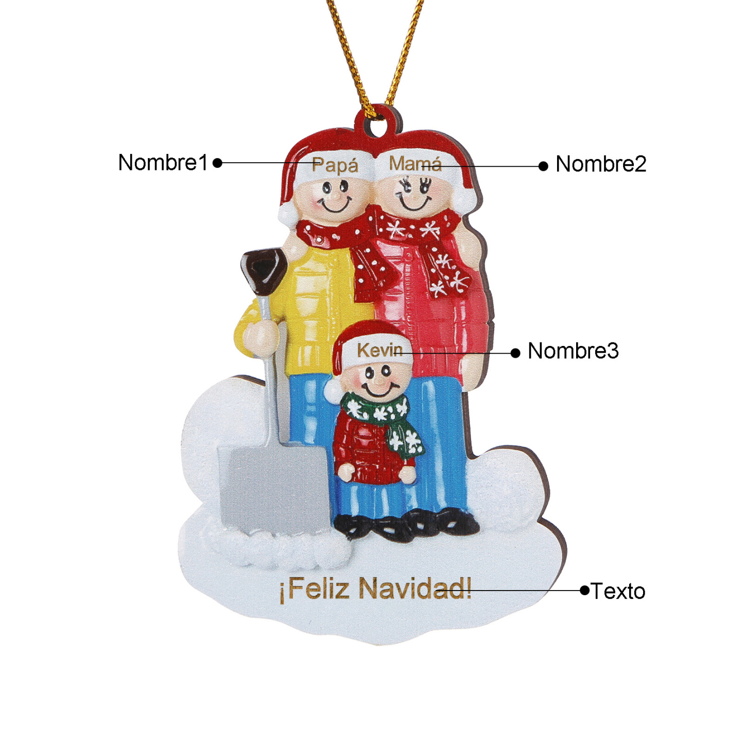 Navidad-Ornamento con muñecos de madera pala y nieve 3 nombres y texto personalizados | Jessemade