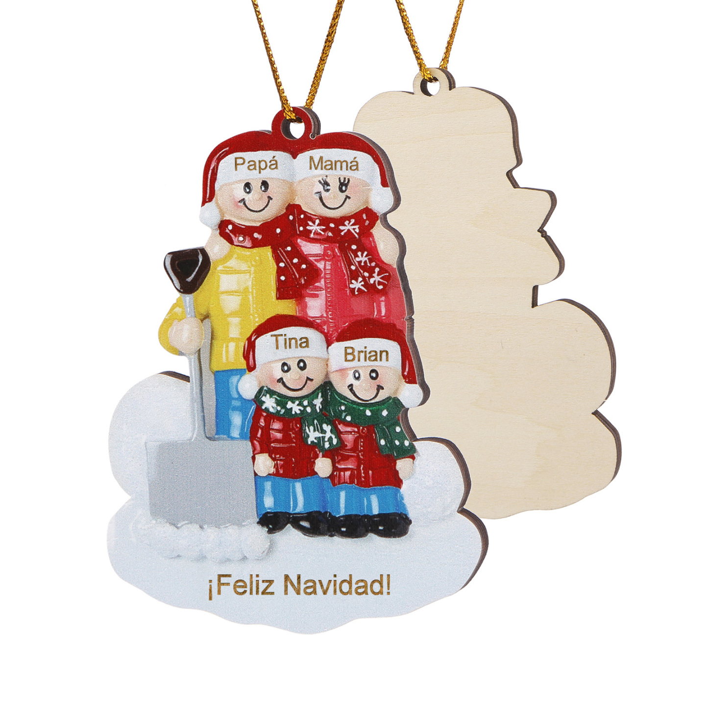 Navidad-Ornamento con muñecos de madera pala y nieve 4 nombres y texto personalizados | Jessemade