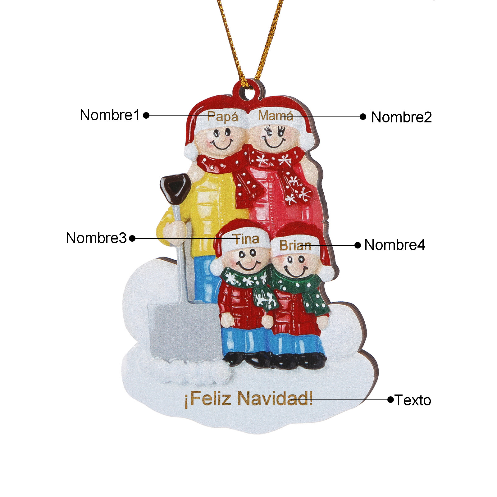 Navidad-Ornamento con muñecos de madera pala y nieve 4 nombres y texto personalizados | Jessemade