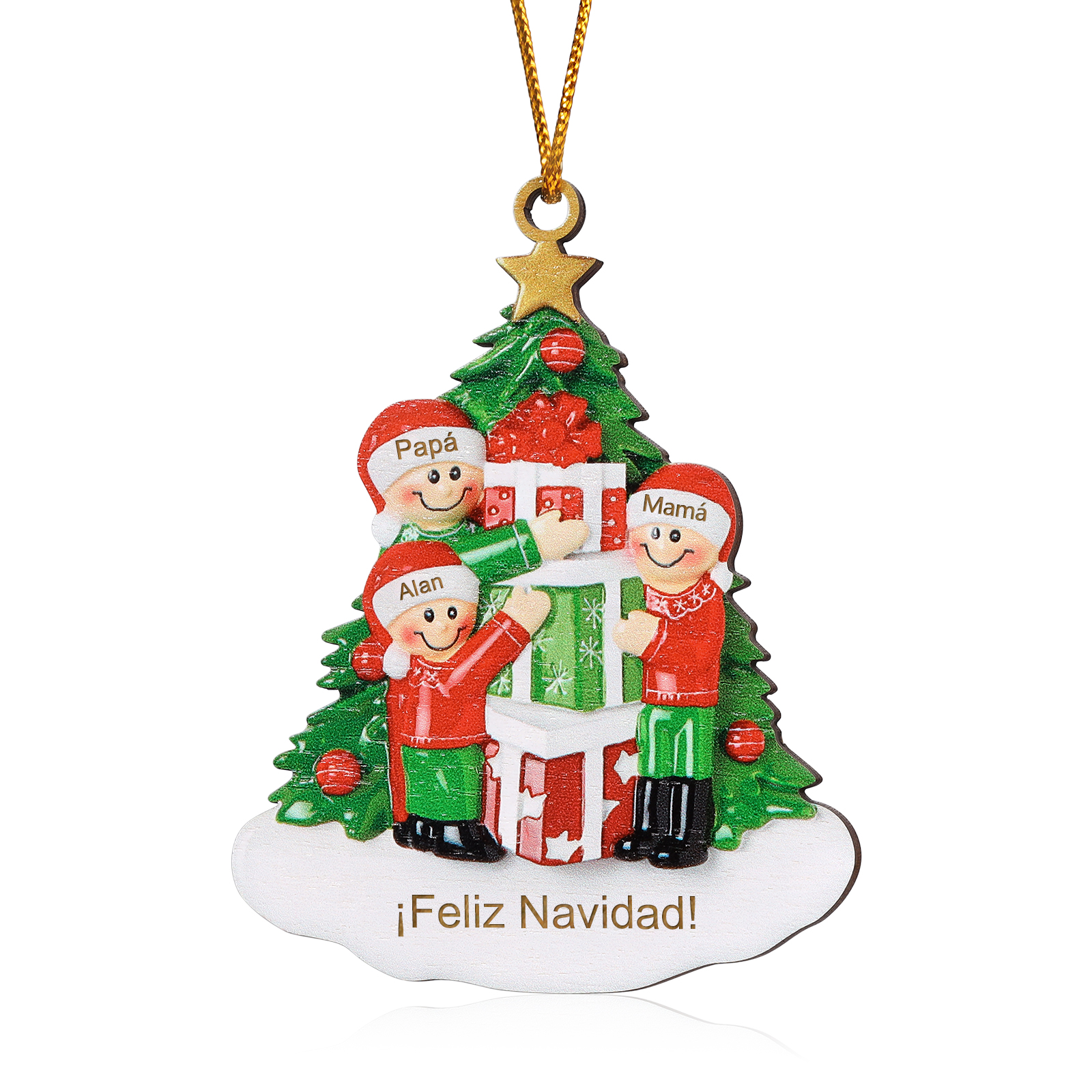 Navidad-Ornamento con muñecos de madera poniendo regalos 3 nombres y texto personalizados | Jessemade
