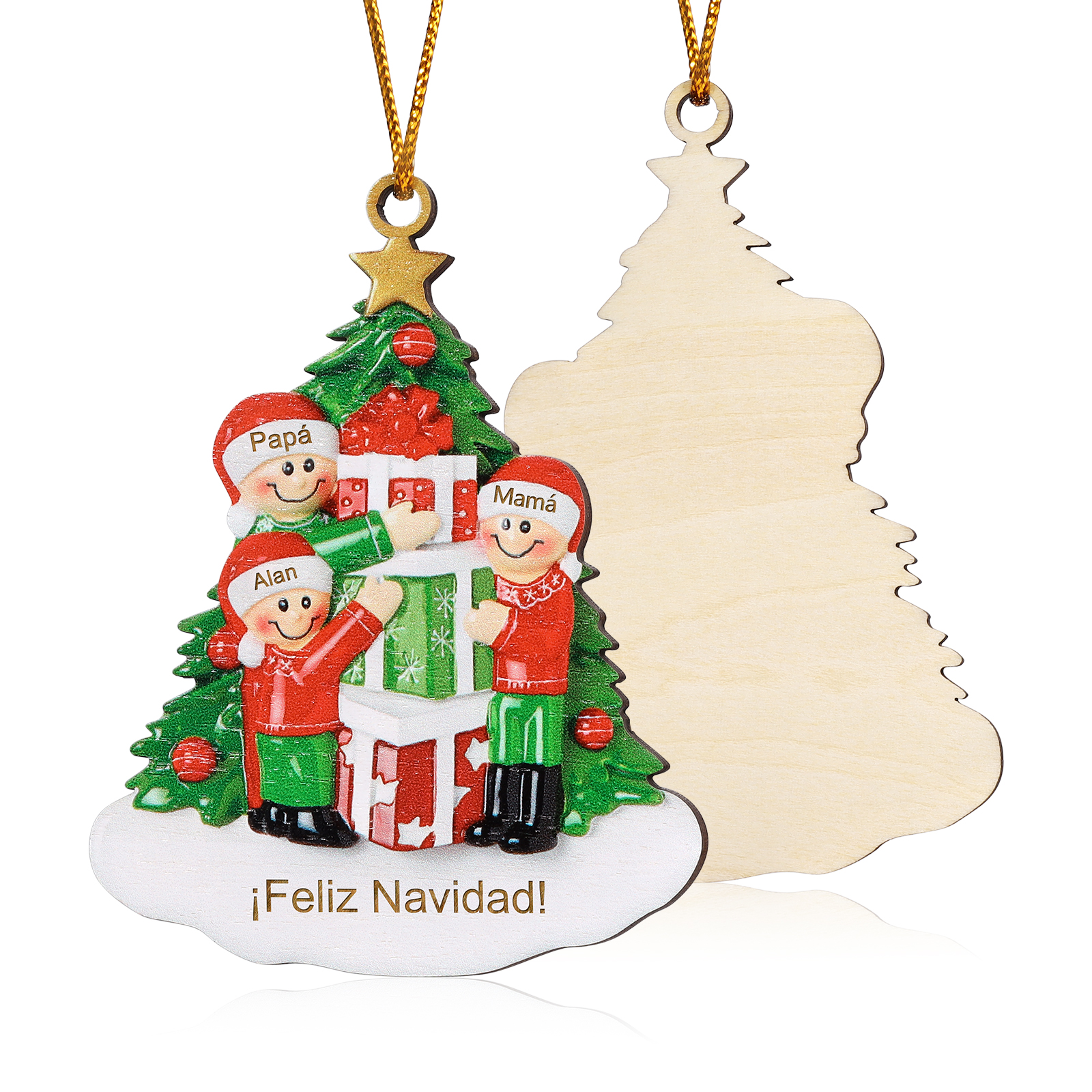 Navidad-Ornamento con muñecos de madera poniendo regalos 3 nombres y texto personalizados | Jessemade