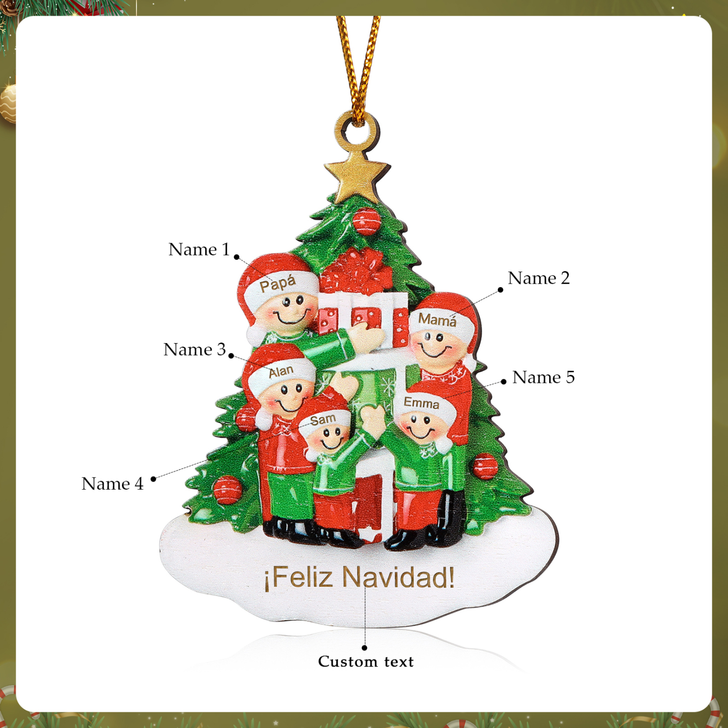Navidad-Ornamento con muñecos de madera poniendo regalos 5 nombres y texto personalizados | Jessemade