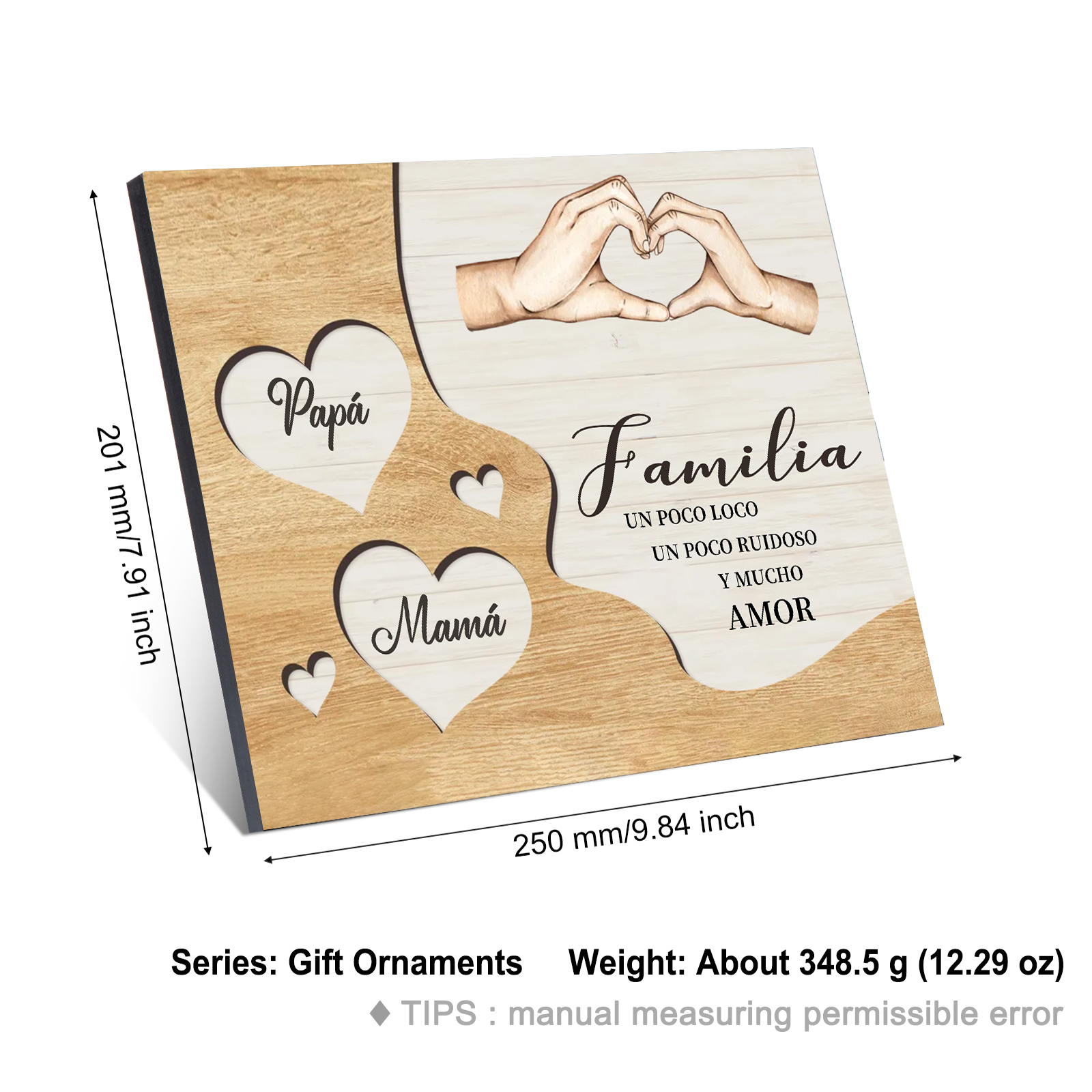 A la familia-Lámina de madera mano a mano con corazones personalizados de 2 nombres | Jessemade