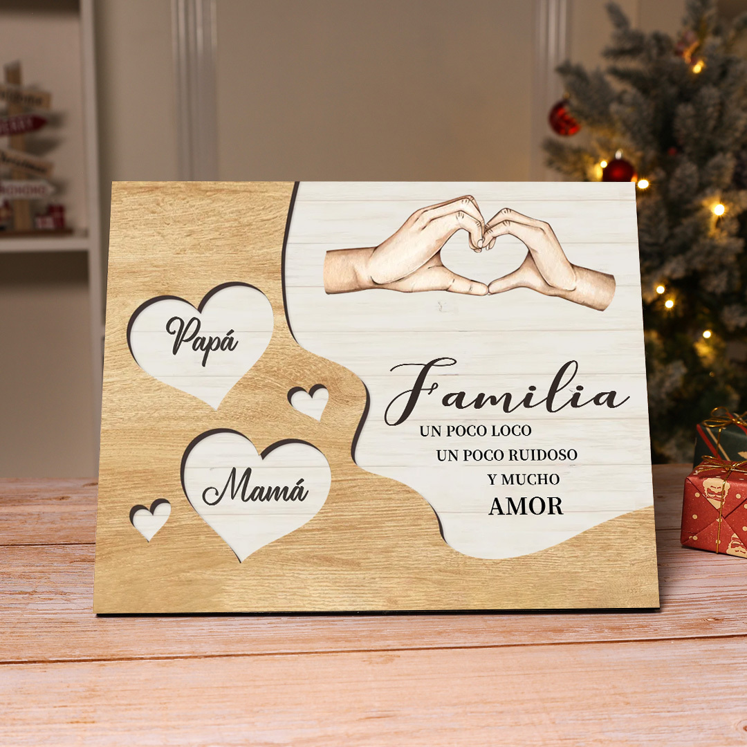 A la familia-Lámina de madera mano a mano con corazones personalizados de 2 nombres | Jessemade