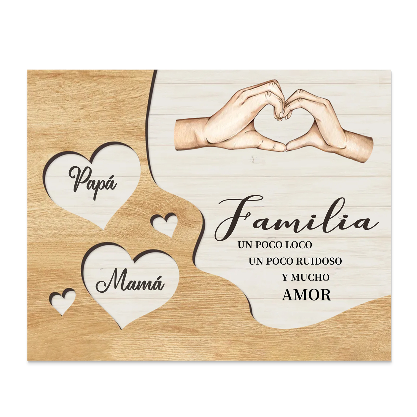 A la familia-Lámina de madera mano a mano con corazones personalizados de 2 nombres | Jessemade