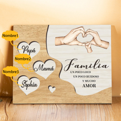 A la familia-Lámina de madera mano a mano con corazones personalizados de 3 nombres | Jessemade