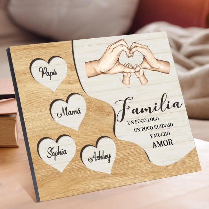 A la familia-Lámina de madera mano a mano con corazones personalizados de 4 nombres | Jessemade