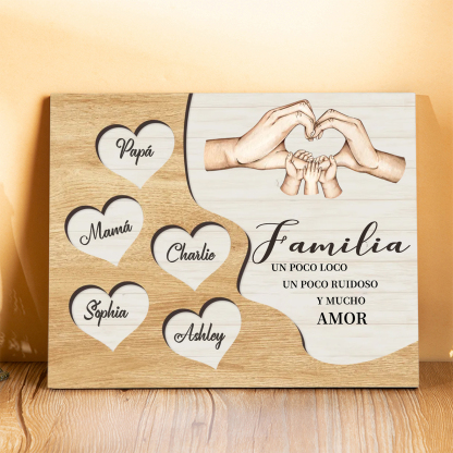 A la familia-Lámina de madera mano a mano con corazones personalizados de 5 nombres | Jessemade
