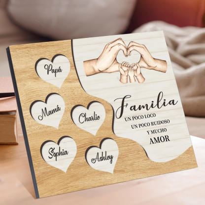A la familia-Lámina de madera mano a mano con corazones personalizados de 5 nombres | Jessemade