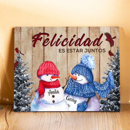 A mi familia-Lámina de madera Feliz Navidad muñecos de nieve personalizada con 2 nombres y 2 textos | Jessemade