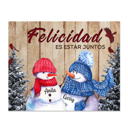A mi familia-Lámina de madera Feliz Navidad muñecos de nieve personalizada con 2 nombres y 2 textos | Jessemade
