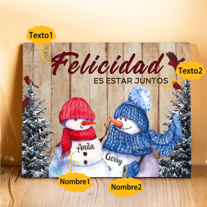 A mi familia-Lámina de madera Feliz Navidad muñecos de nieve personalizada con 2 nombres y 2 textos | Jessemade