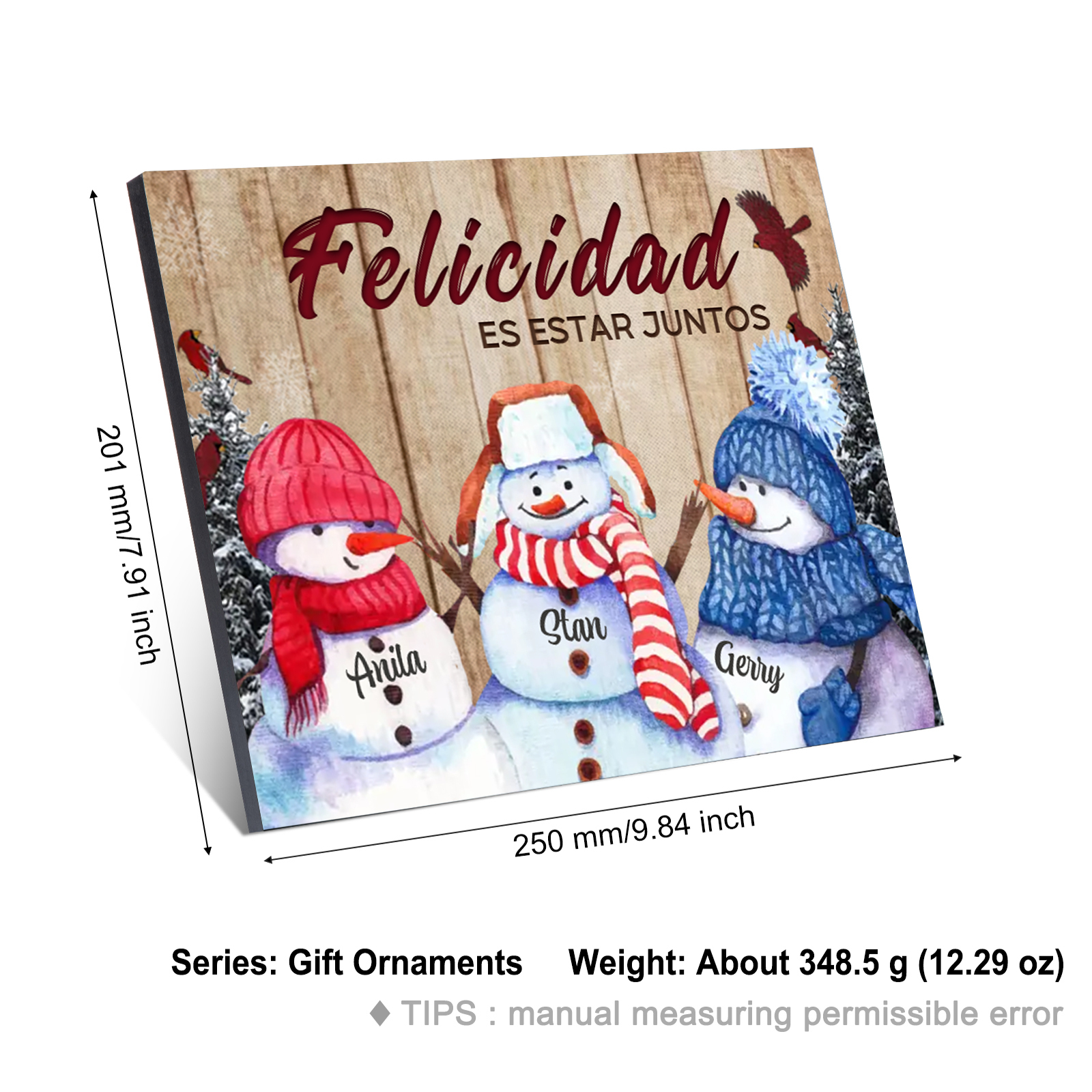 A mi familia-Lámina de madera Feliz Navidad muñecos de nieve personalizada con 3 nombres y 2 textos | Jessemade