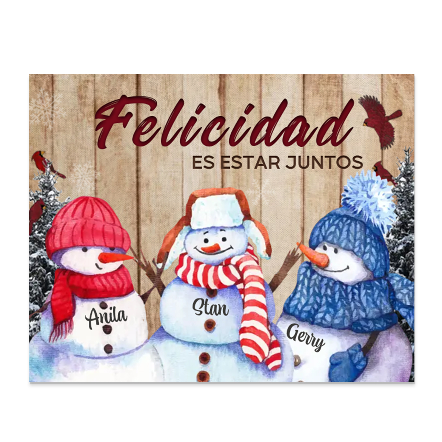 A mi familia-Lámina de madera Feliz Navidad muñecos de nieve personalizada con 3 nombres y 2 textos | Jessemade