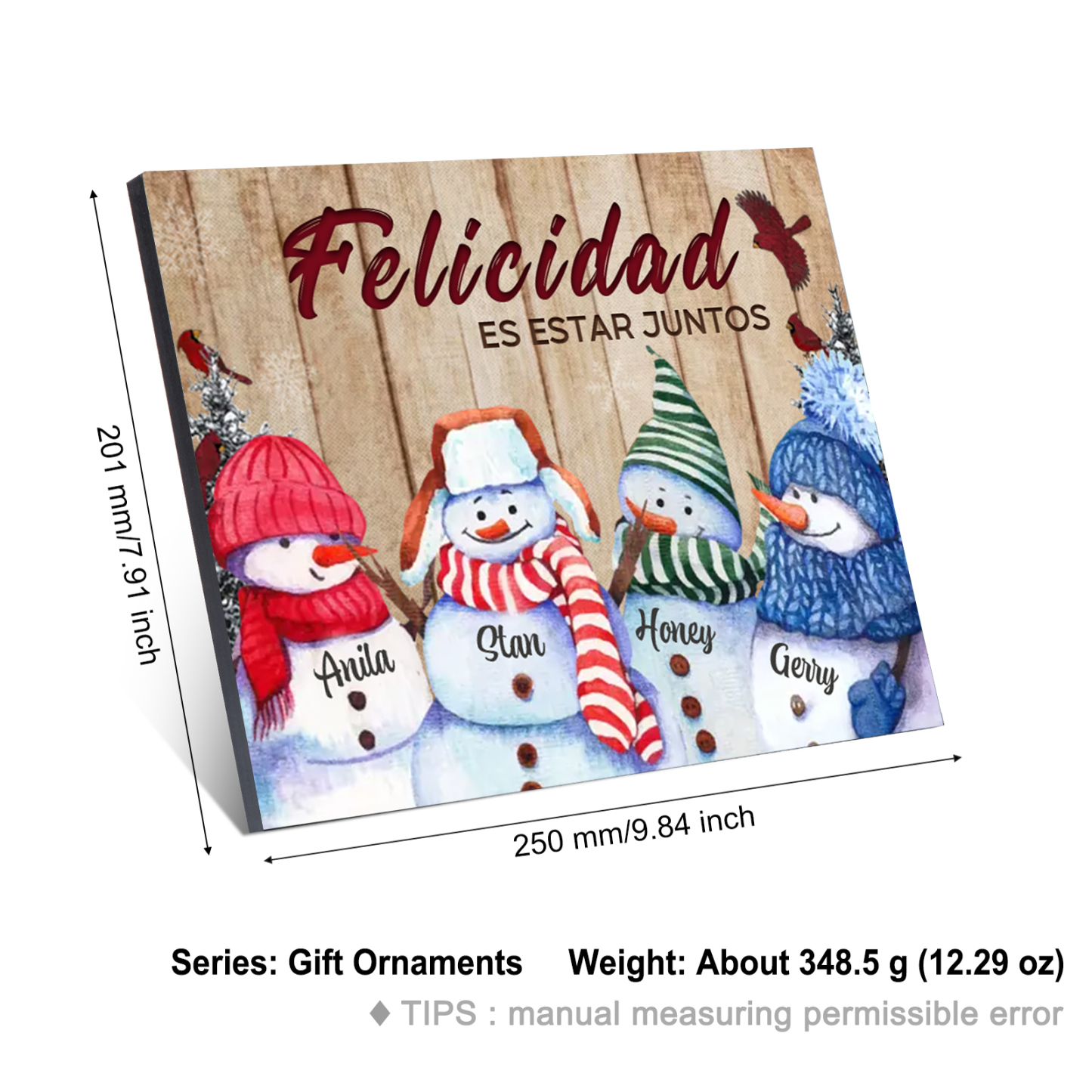 A mi familia-Lámina de madera Feliz Navidad muñecos de nieve personalizada con 4 nombres y 2 textos | Jessemade