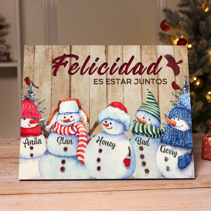 A mi familia-Lámina de madera Feliz Navidad muñecos de nieve personalizada con 5 nombres y 2 textos | Jessemade
