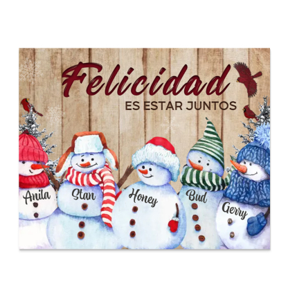 A mi familia-Lámina de madera Feliz Navidad muñecos de nieve personalizada con 5 nombres y 2 textos | Jessemade