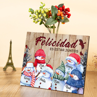 A mi familia-Lámina de madera Feliz Navidad muñecos de nieve personalizada con 6 nombres y 2 textos | Jessemade