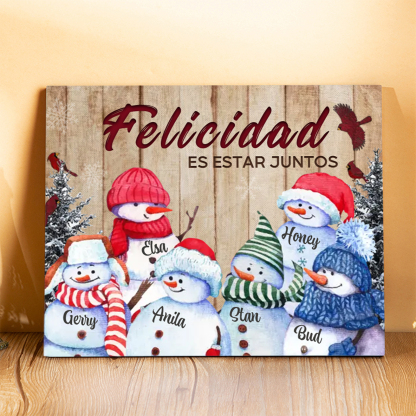 A mi familia-Lámina de madera Feliz Navidad muñecos de nieve personalizada con 6 nombres y 2 textos | Jessemade