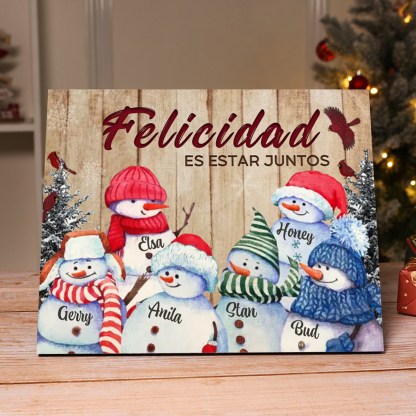 A mi familia-Lámina de madera Feliz Navidad muñecos de nieve personalizada con 6 nombres y 2 textos | Jessemade