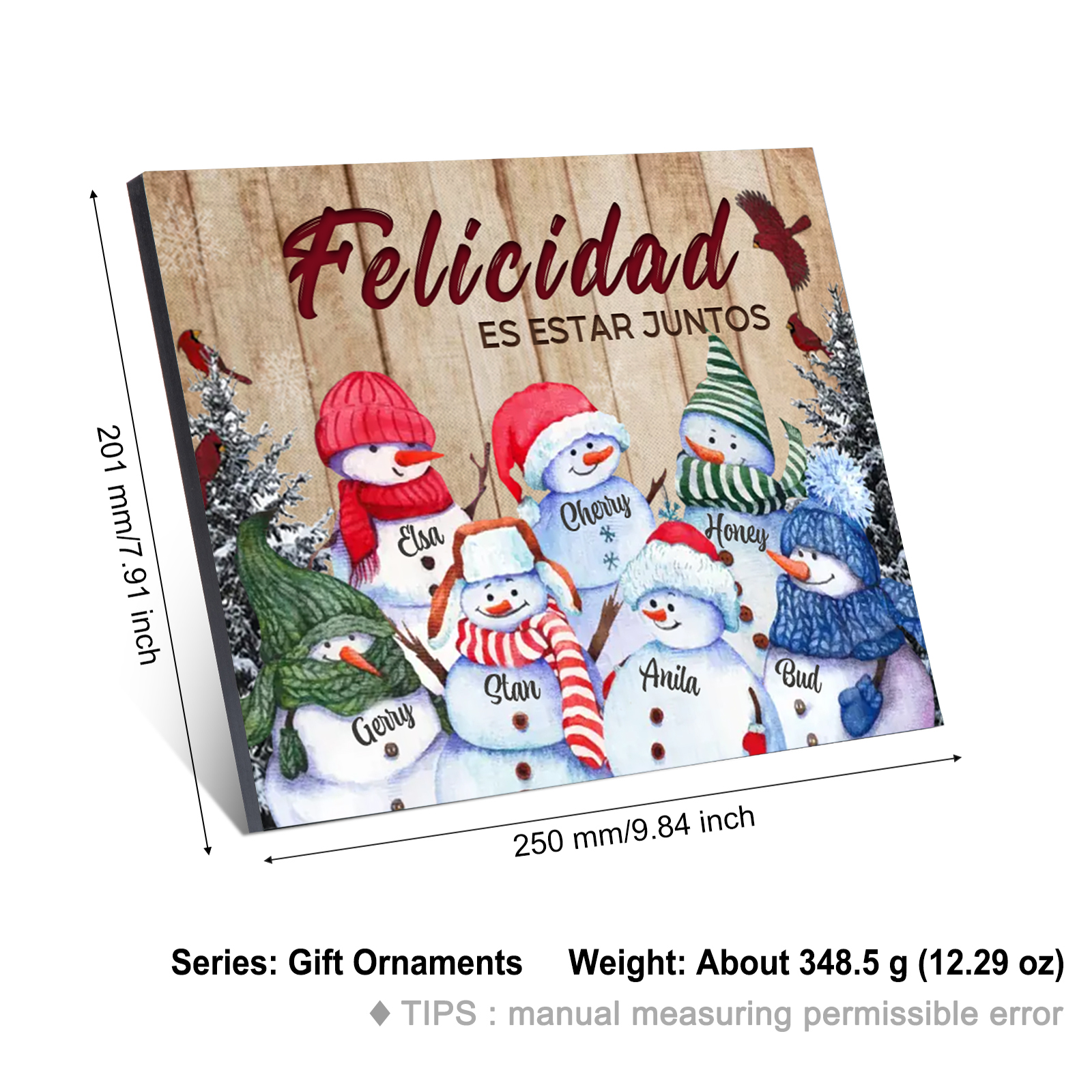A mi familia-Lámina de madera Feliz Navidad muñecos de nieve personalizada con 7 nombres y 2 textos | Jessemade
