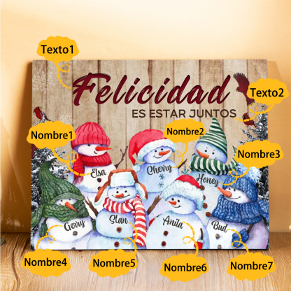 A mi familia-Lámina de madera Feliz Navidad muñecos de nieve personalizada con 7 nombres y 2 textos | Jessemade