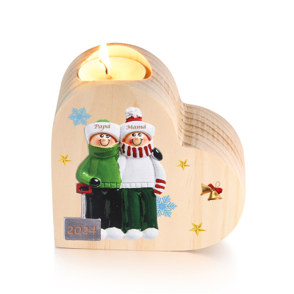 Navidad - Candelero de corazón de madera familia personalizado con 2 nombres y año sin vela | Jessemade