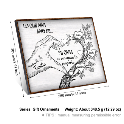 A la familia-Lámina de madera mano y árbol con corazones personalizados de 3 nombres con texto | Jessemade