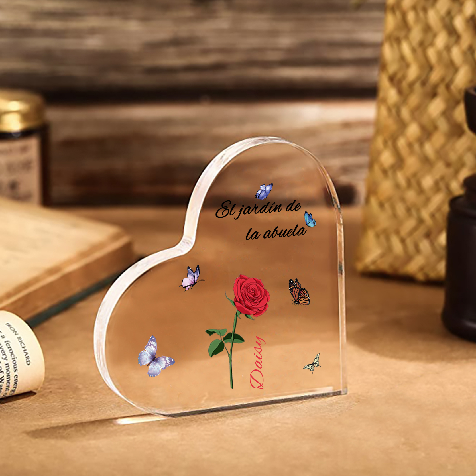A mi mamá/abuela-Placa de acrílico en forma de corazón jardín de flores 1 nombre y 1 texto personalizados | Jessemade 
