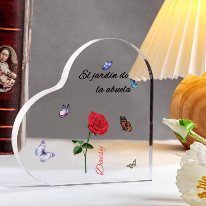 A mi mamá/abuela-Placa de acrílico en forma de corazón jardín de flores 1 nombre y 1 texto personalizados | Jessemade 