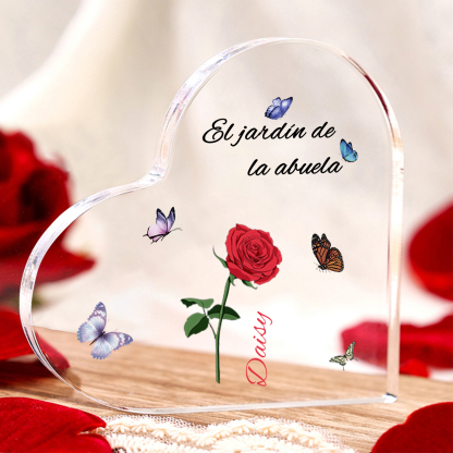 A mi mamá/abuela-Placa de acrílico en forma de corazón jardín de flores 1 nombre y 1 texto personalizados | Jessemade 