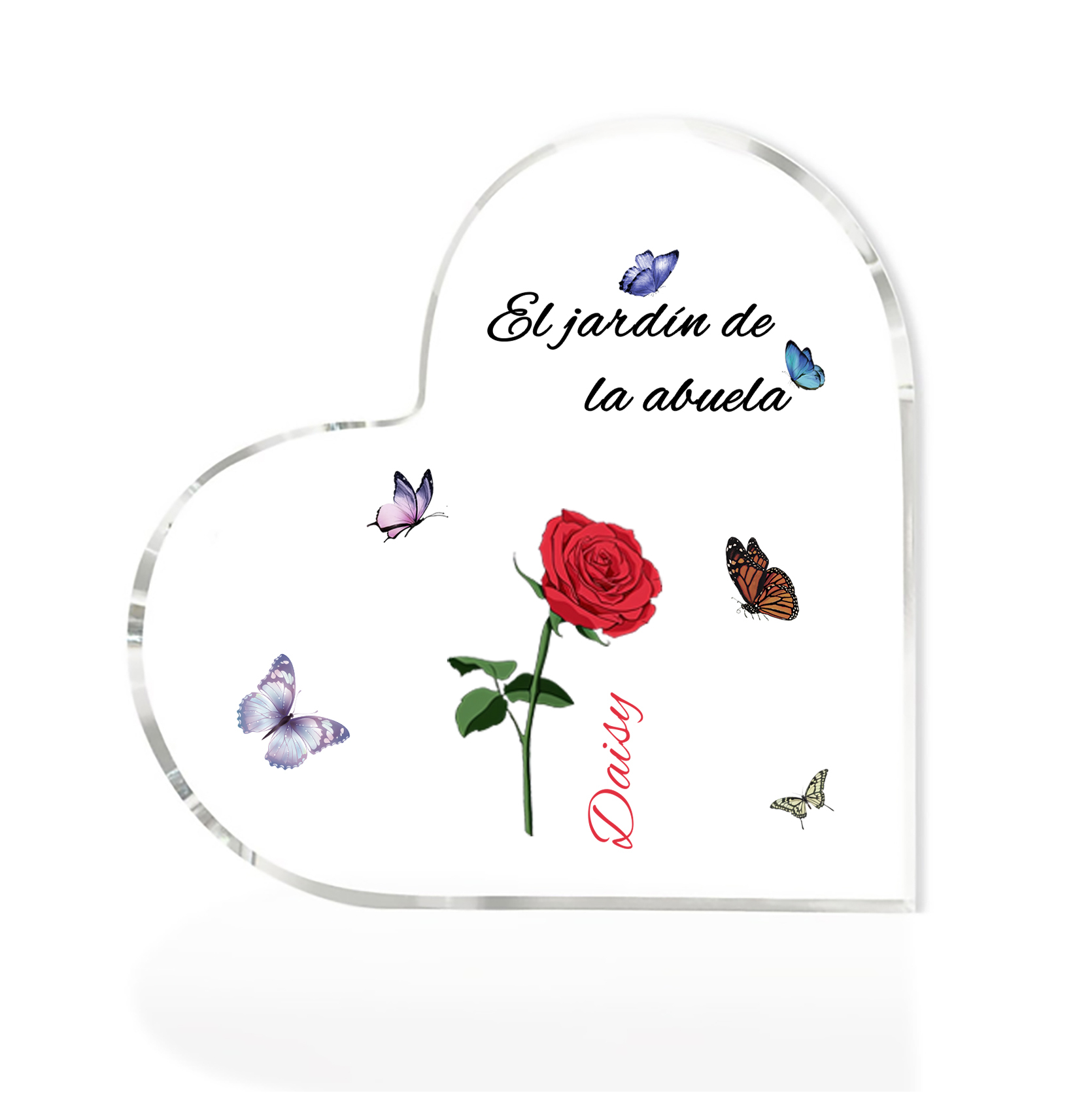 A mi mamá/abuela-Placa de acrílico en forma de corazón jardín de flores 1 nombre y 1 texto personalizados | Jessemade 