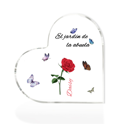A mi mamá/abuela-Placa de acrílico en forma de corazón jardín de flores 1 nombre y 1 texto personalizados | Jessemade 