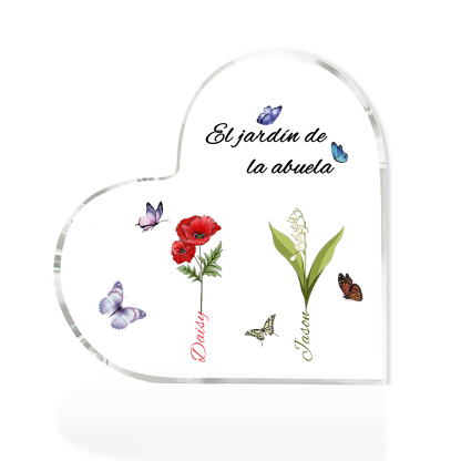 A mi mamá/abuela-Placa de acrílico en forma de corazón jardín de flores 2 nombres y 1 texto personalizados | Jessemade 