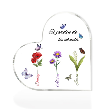 A mi mamá/abuela-Placa de acrílico en forma de corazón jardín de flores 3 nombres y 1 texto personalizados | Jessemade 