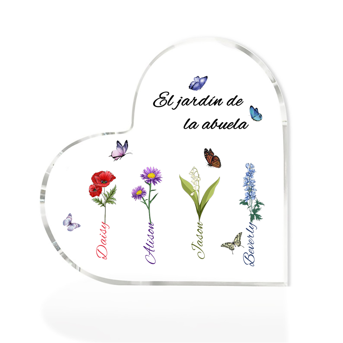 A mi mamá/abuela-Placa de acrílico en forma de corazón jardín de flores 4 nombres y 1 texto personalizados | Jessemade 