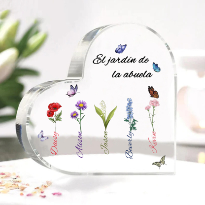 A mi mamá/abuela-Placa de acrílico en forma de corazón jardín de flores 5 nombres y 1 texto personalizados | Jessemade 