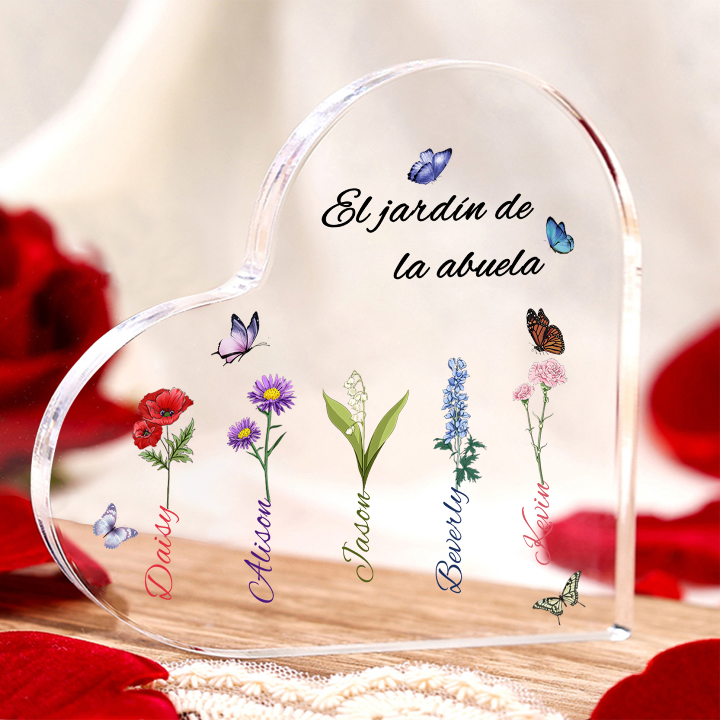 A mi mamá/abuela-Placa de acrílico en forma de corazón jardín de flore