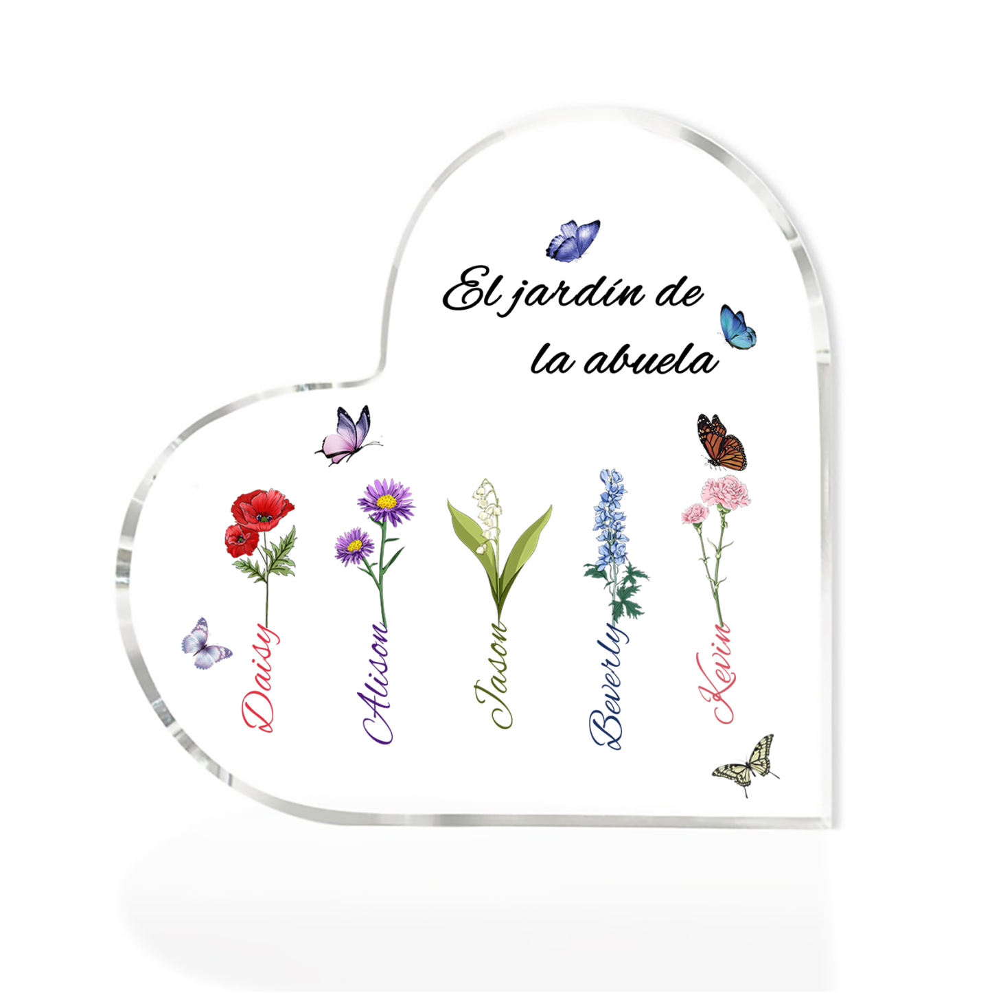 A mi mamá/abuela-Placa de acrílico en forma de corazón jardín de flores 5 nombres y 1 texto personalizados | Jessemade 