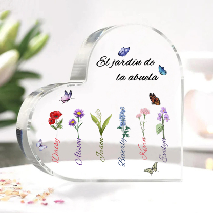 A mi mamá/abuela-Placa de acrílico en forma de corazón jardín de flores 6 nombres y 1 texto personalizados | Jessemade 