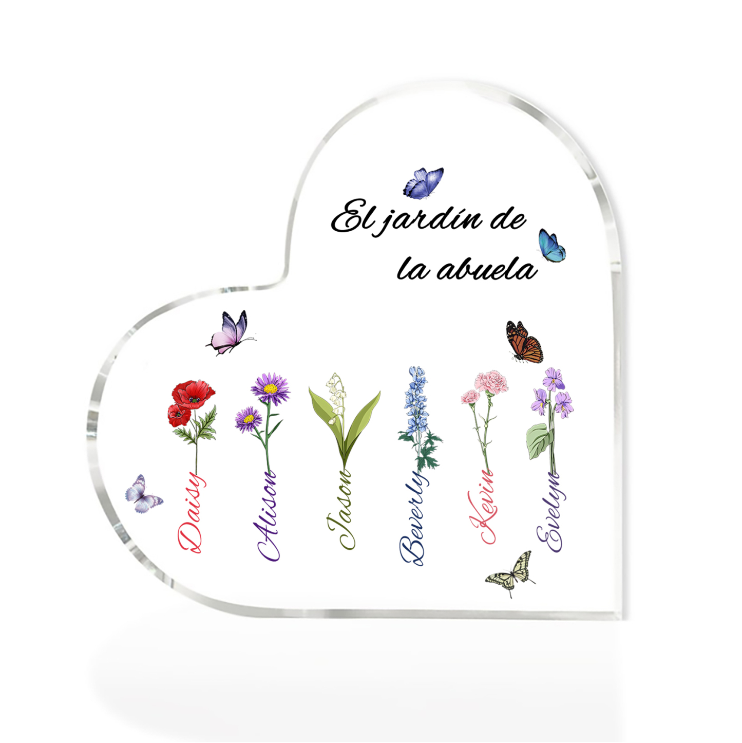 A mi mamá/abuela-Placa de acrílico en forma de corazón jardín de flores 6 nombres y 1 texto personalizados | Jessemade 