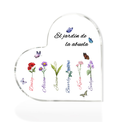 A mi mamá/abuela-Placa de acrílico en forma de corazón jardín de flores 6 nombres y 1 texto personalizados | Jessemade 