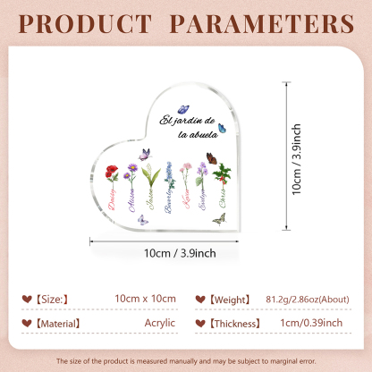 A mi mamá/abuela-Placa de acrílico en forma de corazón jardín de flores 7 nombres y 1 texto personalizados | Jessemade 